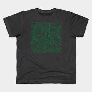 Green Flowers & Leaf Pattern Kids T-Shirt